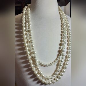 Ruby Rd White Pearl Necklace 3 Layered Strands Knotted Nwot